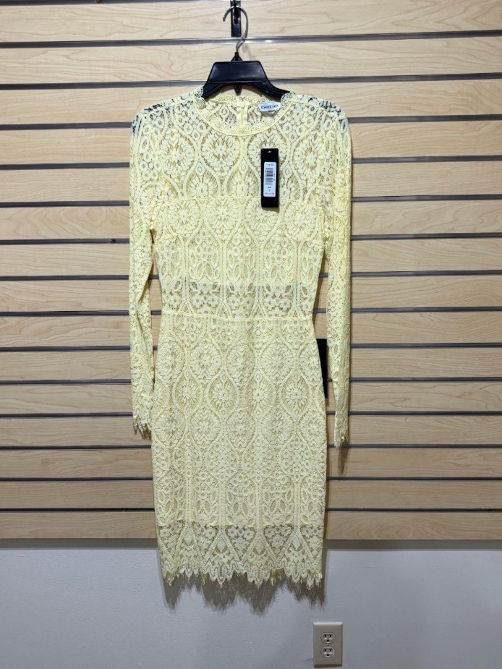 NWT Bebe Yellow Lace Sheath Dress Long Sleeve Cocktail Midi